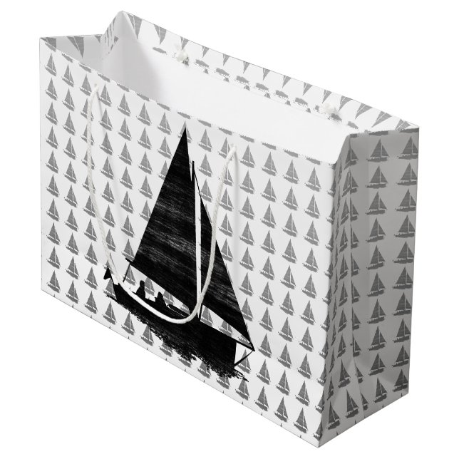 Letterpress Style Sailboat Large Gift Bag (Front Angled)