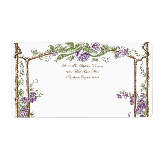 Letterpress Style Vintage Faux Bois Trellis Purple (Front)