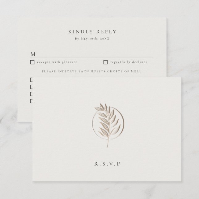 Letterpress twig ivory wedding meal choices RSVP (Front/Back)