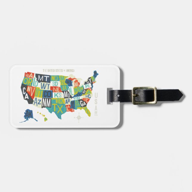 Letterpress USA Map Luggage Tag (Front Horizontal)
