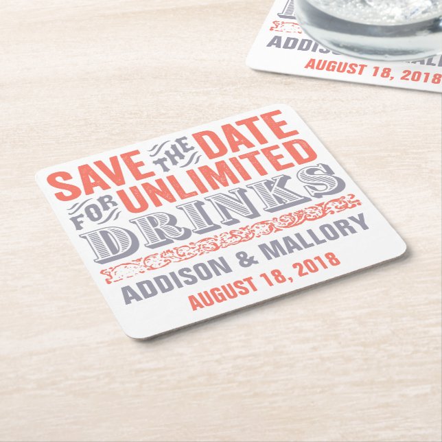 Letterprint Unlimited Drinks Save the Date Coaster (Angled)