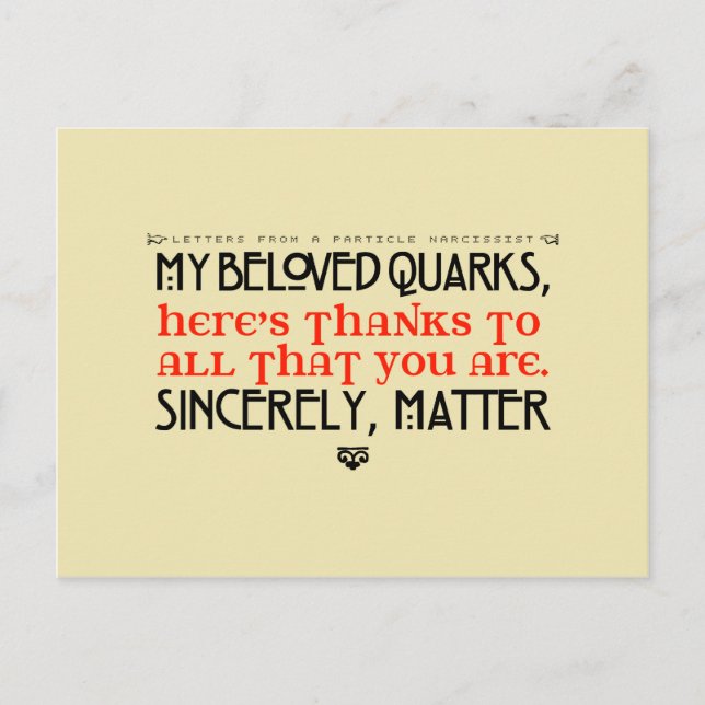 Letters From A Particle Narcissist Postcard (Front)