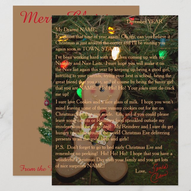 Letters from Santa Gingerbread Man Holiday Card (Front/Back)