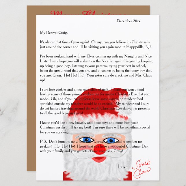 Letters from Santa Personalized Letter Holiday Card (Front/Back)
