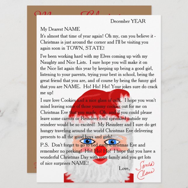 Letters from Santa Personalized Letter Holiday Card (Front/Back)