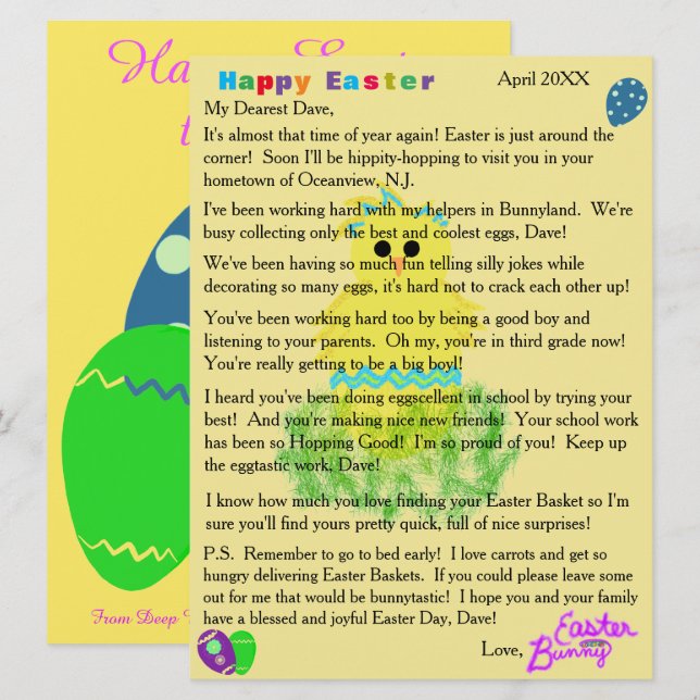 Letters from the Easter Bunny Cute Blue Chick Egg Holiday Card (Front/Back)