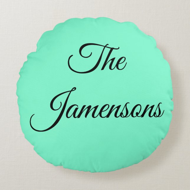Letters of Grace Black on Mint Green Round Pillow (Front)