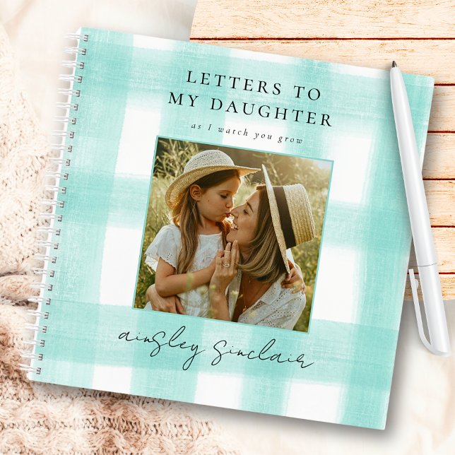 Letters to My Daughter Keepsake Teal Gingham Photo Notebook (Creator Uploaded)