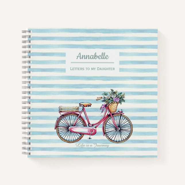 Letters to my Daughter Watercolor Stripes Bicycle Notebook (Front)
