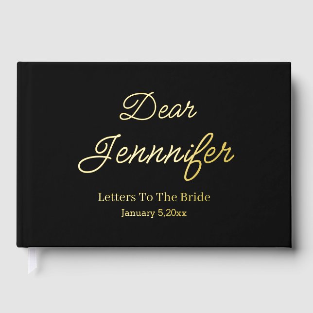 letters to the bride, minimalist chic black gold  guest book (Front)