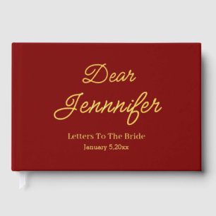 letters to the bride, minimalist chic red gold guest book