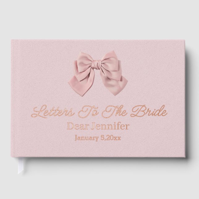 letters to the bride,pink bow keepsake rose gold guest book (Front)