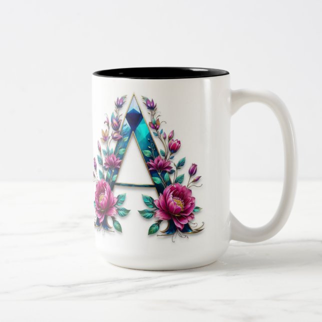Lettre A Café Mug - Design floral pour le don (Droit)