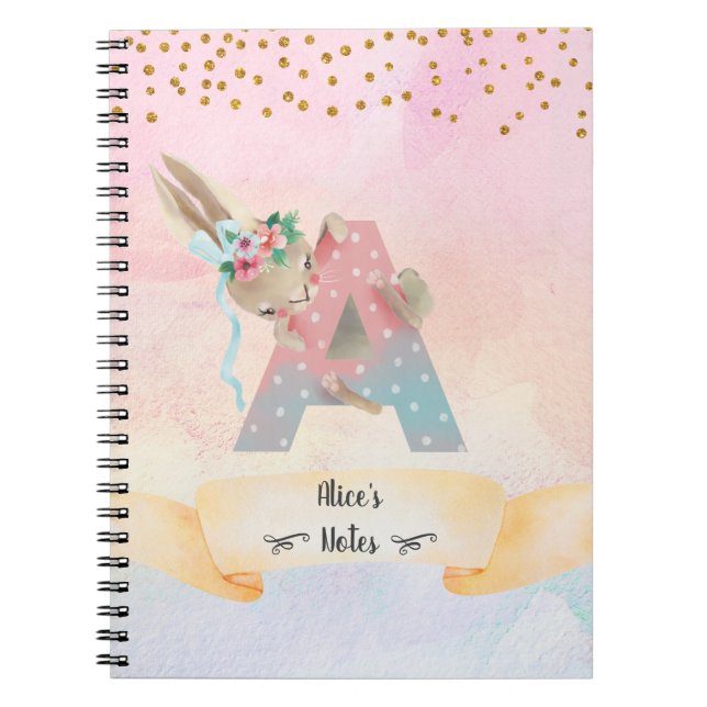 Lettre A en monogramme Jolie fille lapin Journal q (Devant)