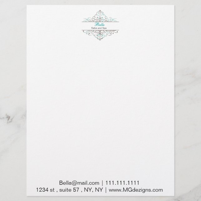 Lettre À En-tête Boutique de papeterie personnalisée Aqua Floury (Devant)