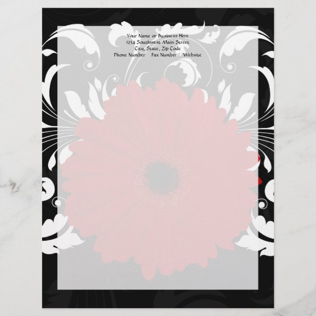 Lettre À En-tête Bright Red Gerbera Daisy on Black (Devant)