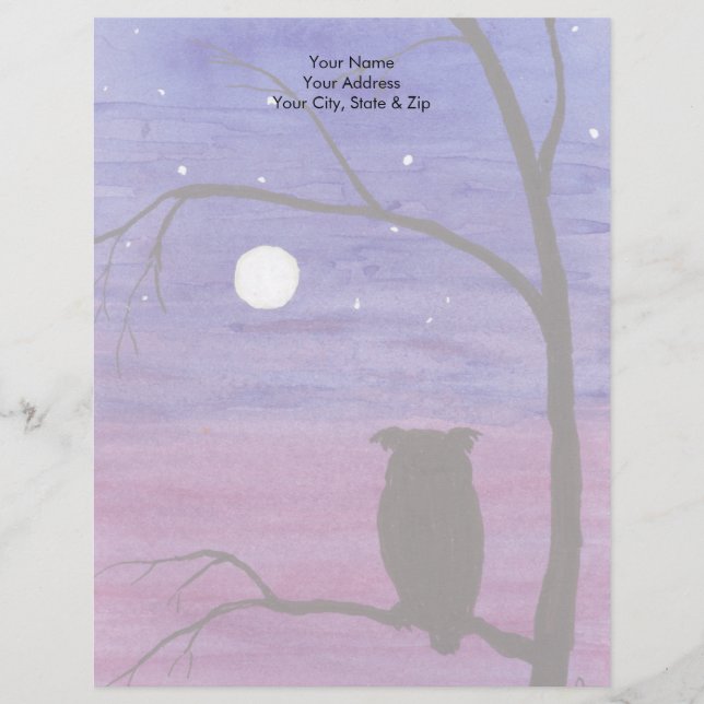Lettre À En-tête Chouette et Pleine lune (Devant)