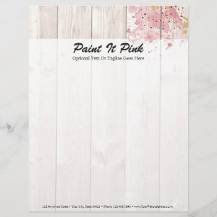 Lettre À En-tête Éclaboussures de peinture rose et or sur bois rust