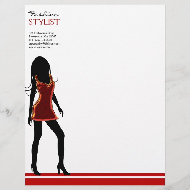Lettre À En-tête Fashion Girls in Red Dress Letterhead Modèle (Devant)