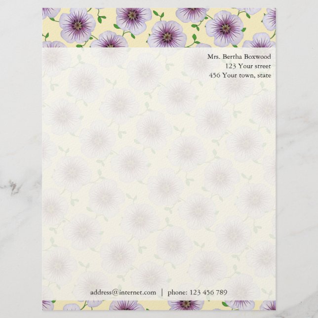 Lettre À En-tête Floral Purple Garden Flowers Photo Adresse personn (Devant)