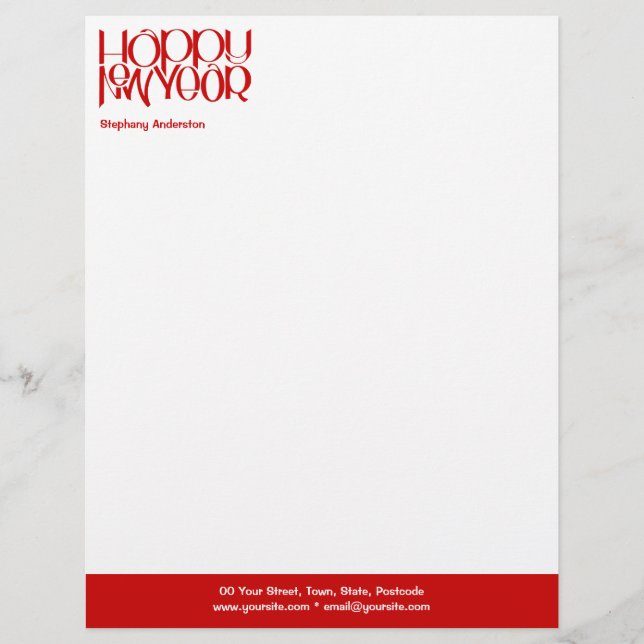 Lettre À En-tête Joyeux en-tête rouge du Nouvel An (Devant)