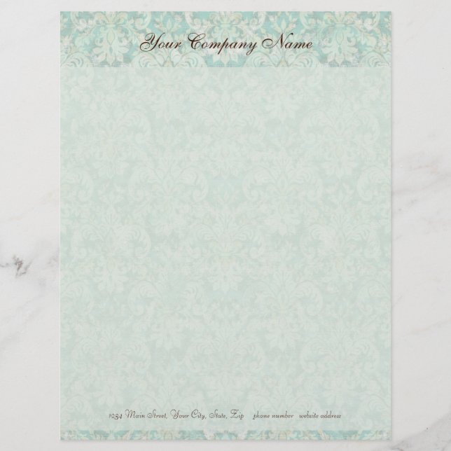 Lettre À En-tête Papeterie d'Aqua de Fleur di Lys Damask (Devant)