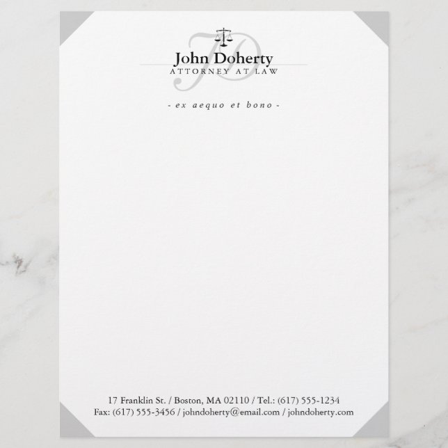 Lettre À En-tête Scales classiques de justice| Blanc noir (Devant)