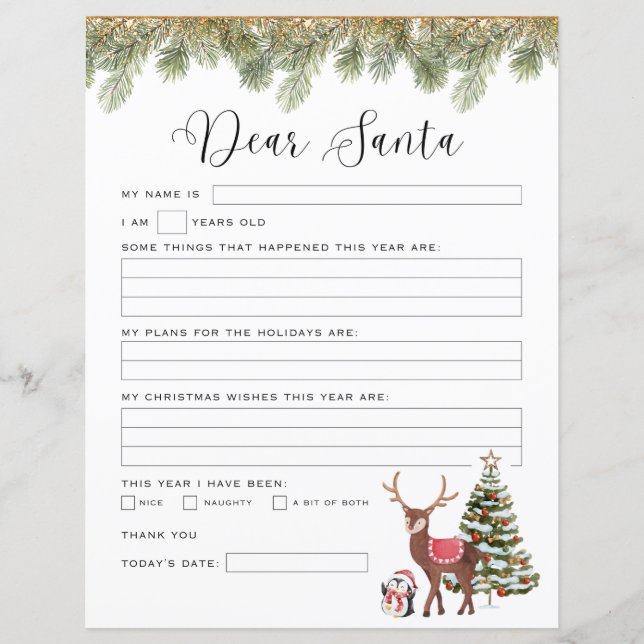 Lettre à Père Noël modèle pour enfants (Devant)