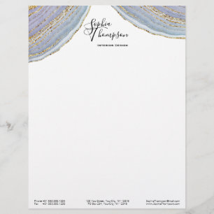 Lettre Agate moderne de Geode de lavande d'or - en-tête