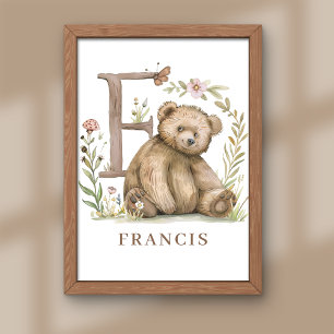 Lettre alphabet animal F Enfants Nom Ours Poster