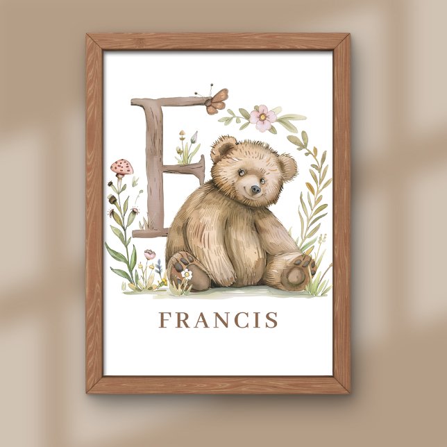 Lettre alphabet animal F Enfants Nom Ours Poster (Créateur téléchargé)
