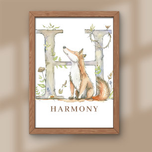 Lettre alphabet animal H Enfants Nom Renard Poster