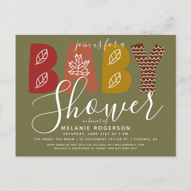 Lettre alphabet d'automne Baby shower Invitation (Devant)