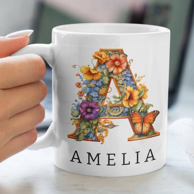 Lettre alphabet de jardin A Monogramme Café Mug (Créateur téléchargé)