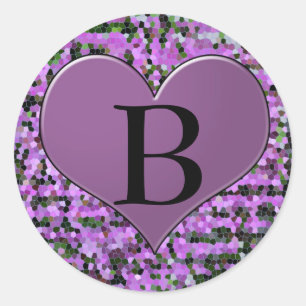 Lettre 'B' sur autocollant rond coeur violet