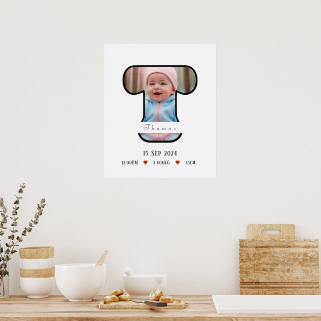 LETTRE Bébé T Personnalisée Avec Poster Bordure (Cuisine)