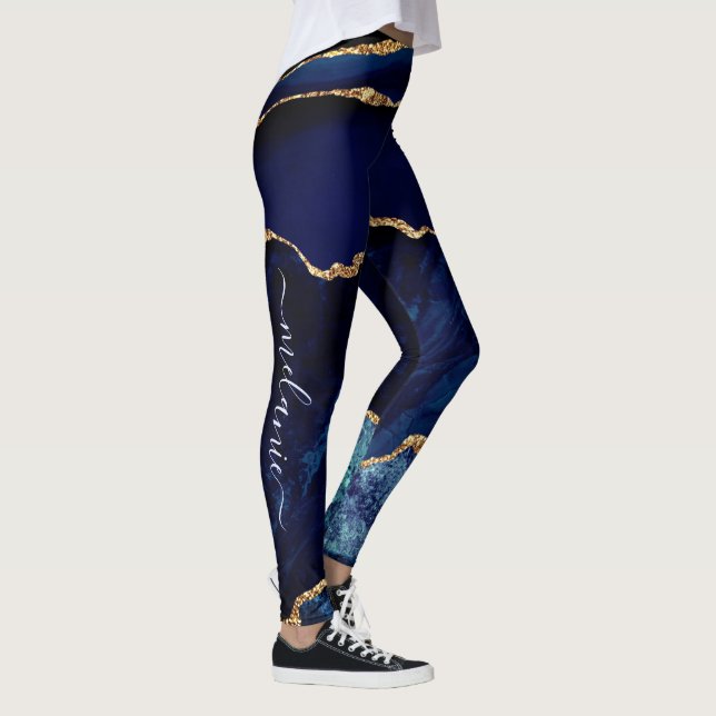 Lettre bleue or personnalisé et nom Leggings (Droite)