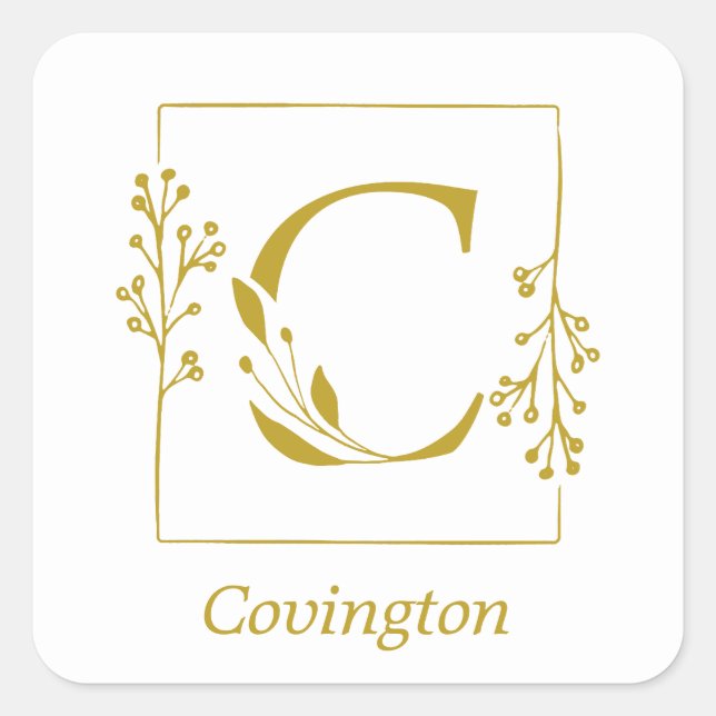 LETTRE BOtanique D'Or Moderne C Sticker Carré (Devant)