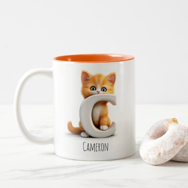 Lettre C Cat Alphabet Monogramme Café Mug (Avec donut)