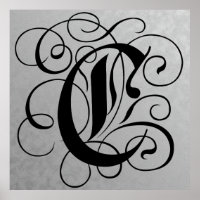 Lettre C, Monogramme gothique Poster noir