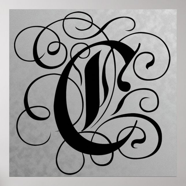 Lettre C, Monogramme gothique Poster noir (Devant)