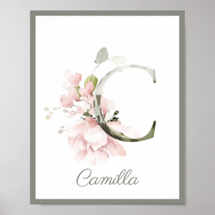 Lettre C Monogramme Rose Rose Rosier Poster