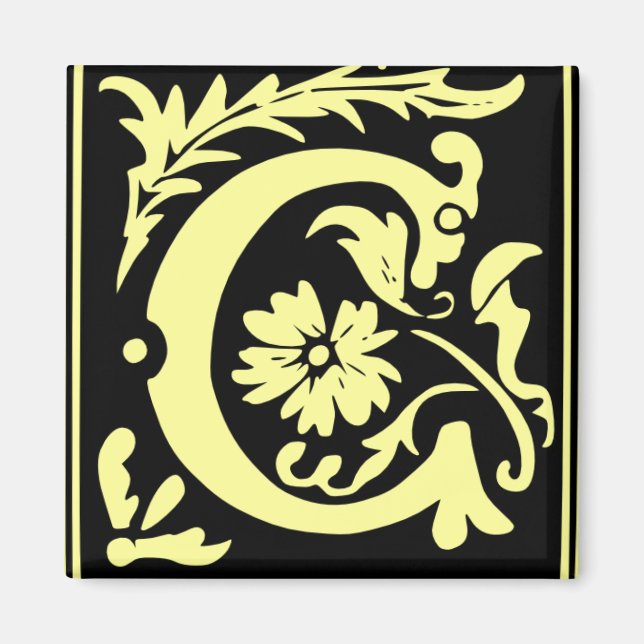 Lettre calligraphie ancienne C Carré Fridge Magnet (Devant)