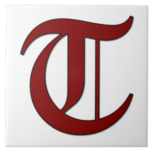 Lettre Canterbury T en carreaux Monogrammes rouges