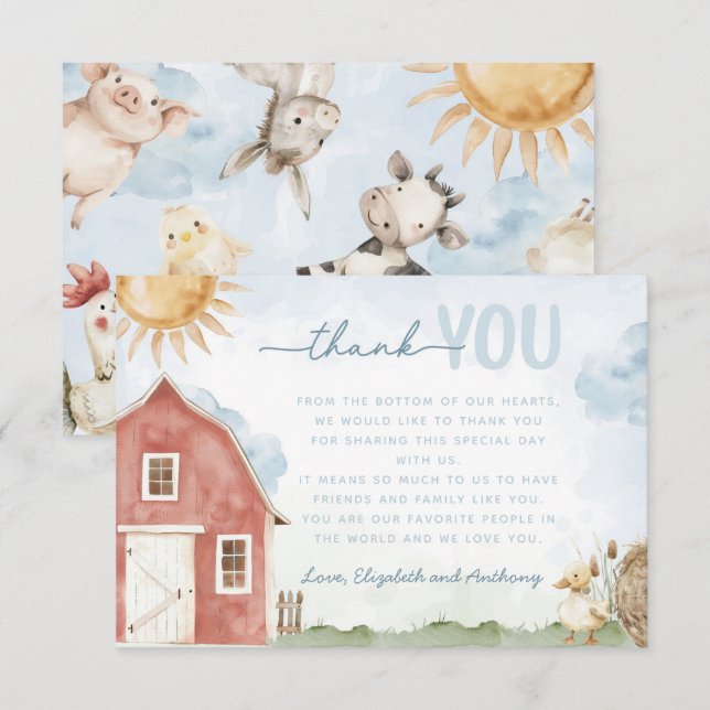 Lettre Carte de remerciements animal de ferme de l (Devant / Derrière)