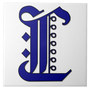 Lettre Colchester L en Carreaux Monogrammes Bleus