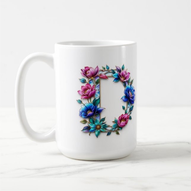 Lettre D Mug de café - Design floral pour le don (Gauche)
