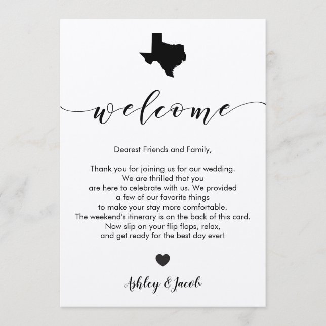 LETTRE D'ACCUEIL Mariage DU Texas ET CARTE Itinéra (Devant)