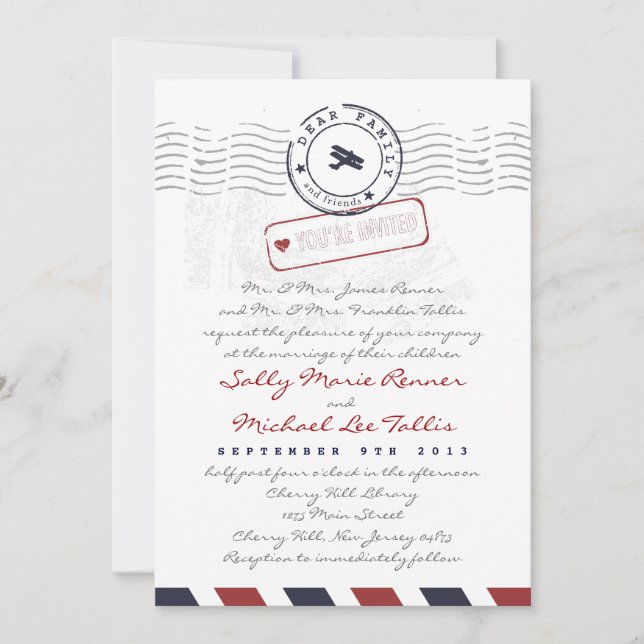Lettre d'amour Airmail Faire-part de mariage (Devant)