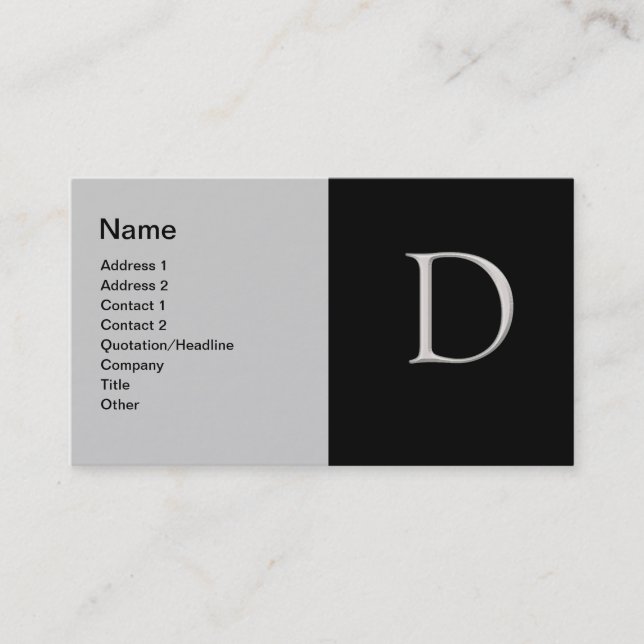 Lettre d'argent élevée "D" Carte de visite (Devant)